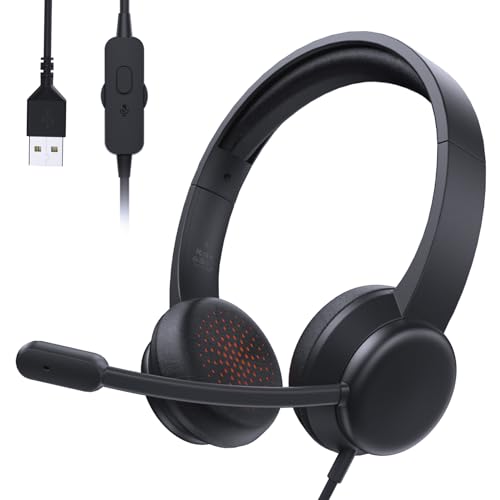 syndesmos USB Headset mit Mikrofon, Stereo-Headset Noise Cancelling Mikrofon, Kabelgebundenes USB PC Headset für...