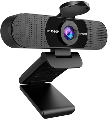 EMEET Full HD Webcam - C960 1080P Webcam mit Objektivabdeckung & Dual Mikrofon, 90 ° Streaming Kamera mit...