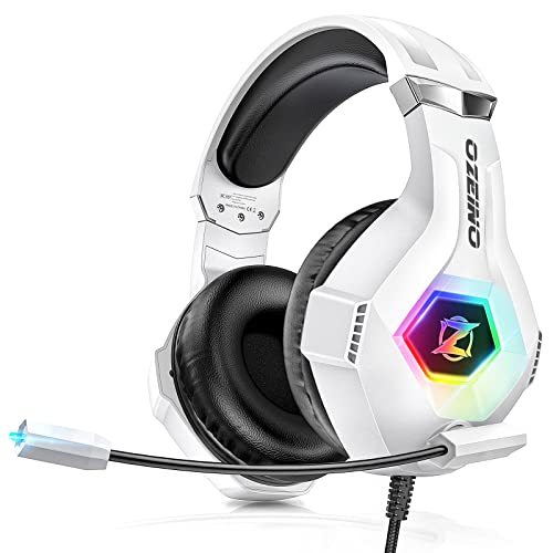 Ozeino Gaming Headset für PS4 PS5 PC with 3D Surround Sound Headset mit Mikrofon Kopfhörer Noise Cancelling RGB...