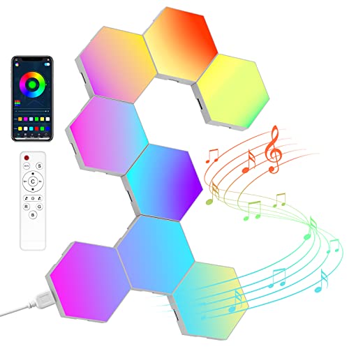 LED Sechseck Gaming Wandleuchte 8pcs Hexagon RGB Panel - Sechseck Waben Wall Light Musik Sync Deko Hexa...