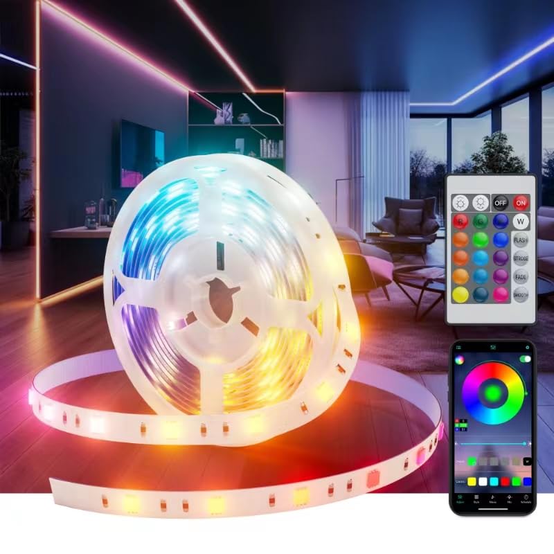 Lphianx LED-Leuchten für Schlafzimmer, 15 m, zuschneidbar, Musik-Synchronisationsmodus, Farbwechsel,...